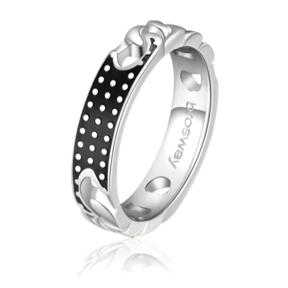 Brosway Mens Stainless Steel & Enamel Polka Dot Ring Size 7 $43 New in Bag